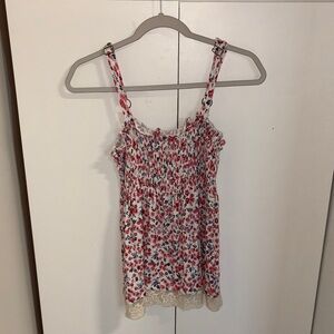 Jolt Red and White Floral Camisole with Lace